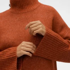 VERO MODA Pull col montant manches évasées Femme ROUGE Outlet