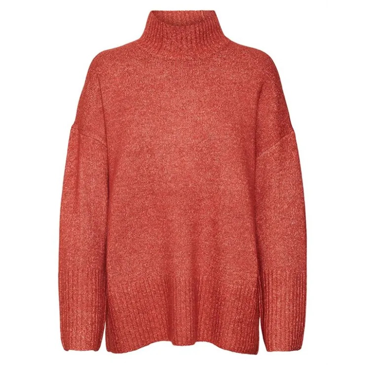 VERO MODA Pull col montant manches évasées Femme ROUGE Outlet