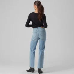 VERO MODA Pull col rond bouton poignet maille fine Femme NOIR Outlet