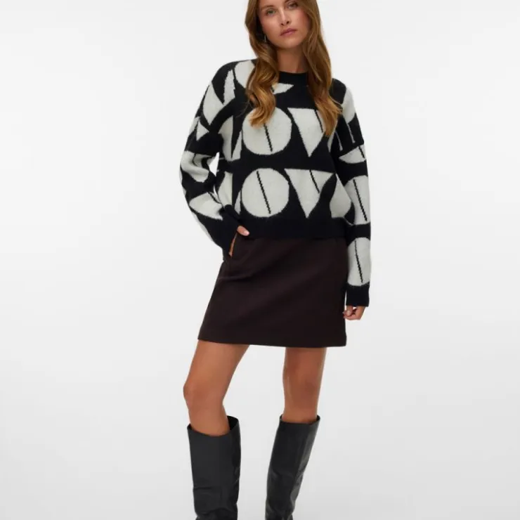 VERO MODA Pull col rond imprimé Love Femme NOIR
