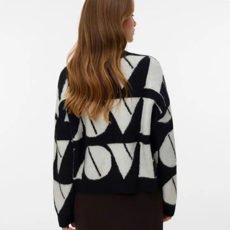 VERO MODA Pull col rond imprimé Love Femme NOIR