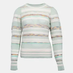 ANTIK BATIK Pull col rond leo doux à rayures Femme VERT CLAIR Discount