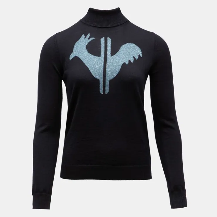 ROSSIGNOL Pull col roulé avec grand logo fils métalisés Femme BLEU FONCE Online