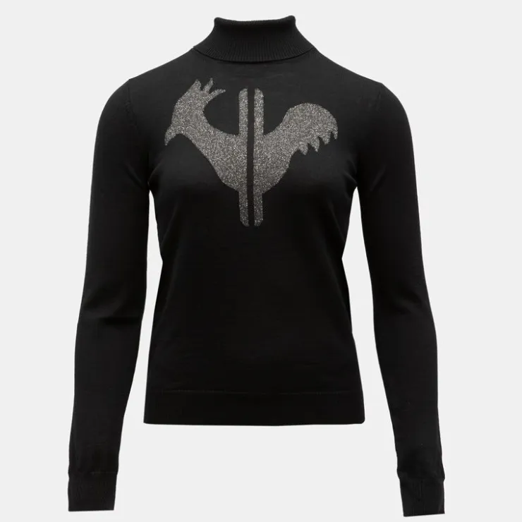 ROSSIGNOL Pull col roulé avec grand logo fils métalisés Femme NOIR Discount