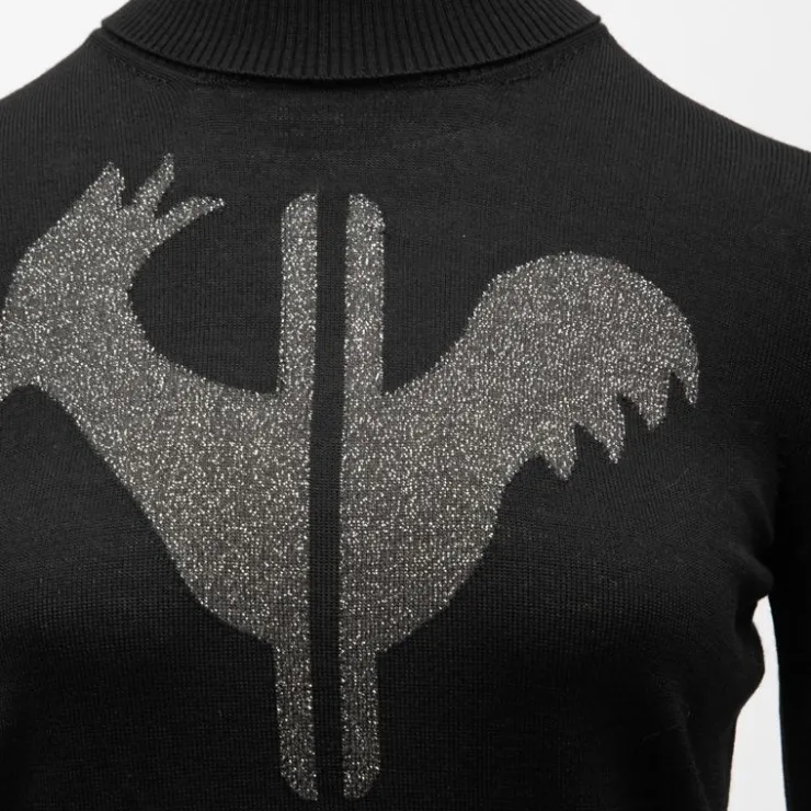 ROSSIGNOL Pull col roulé avec grand logo fils métalisés Femme NOIR Discount