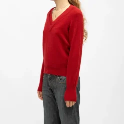 DEELUXE 74 Pull col v berilde maille fine old red Femme ROUGE Online