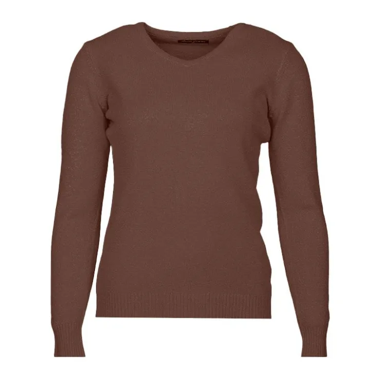 BELLE FEMME Pull col v laine et cachemire Femme MARRON Discount