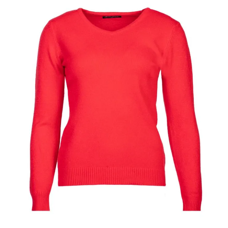 BELLE FEMME Pull col v laine et cachemire Femme ROUGE Discount