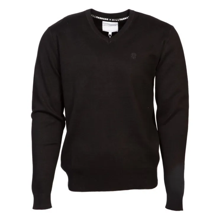 BILL TORNADE Pull col v maille fine manches longues Homme NOIR Hot
