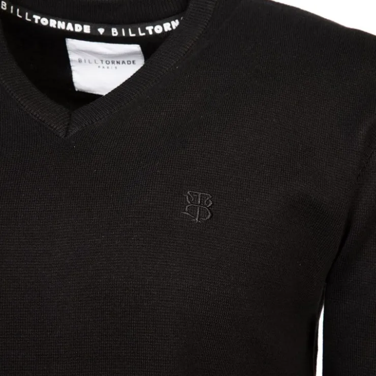 BILL TORNADE Pull col v maille fine manches longues Homme NOIR Hot