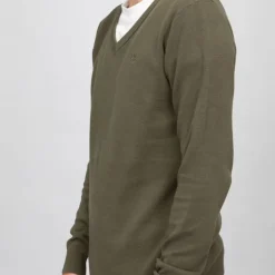 BILL TORNADE Pull col v maille fine manches longues Homme KAKI Sale