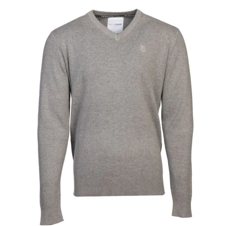 BILL TORNADE Pull col v maille fine manches longues Homme GRIS Discount