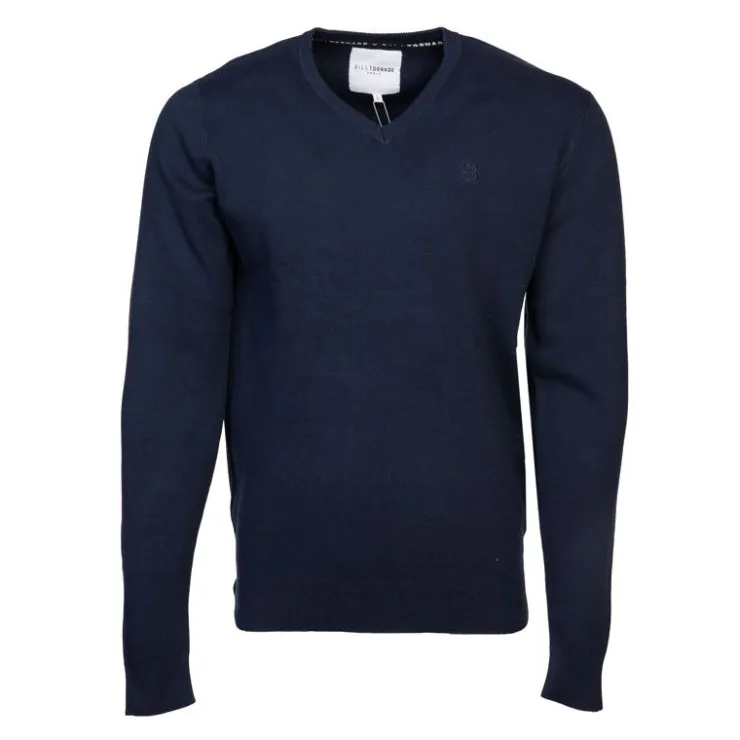 BILL TORNADE Pull col v maille fine manches longues Homme BLEU FONCE Online