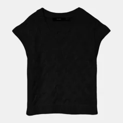 VERO MODA Pull col v maille torsadée vmpiper Femme NOIR New