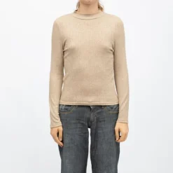 DEELUXE 74 Pull cotelé col montant lanee Femme BEIGE Best