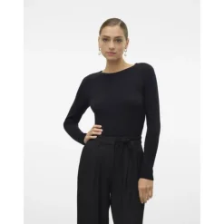 VERO MODA Pull cotelé holly karis décolleté dos Femme NOIR Best