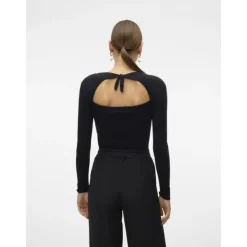 VERO MODA Pull cotelé holly karis décolleté dos Femme NOIR Best