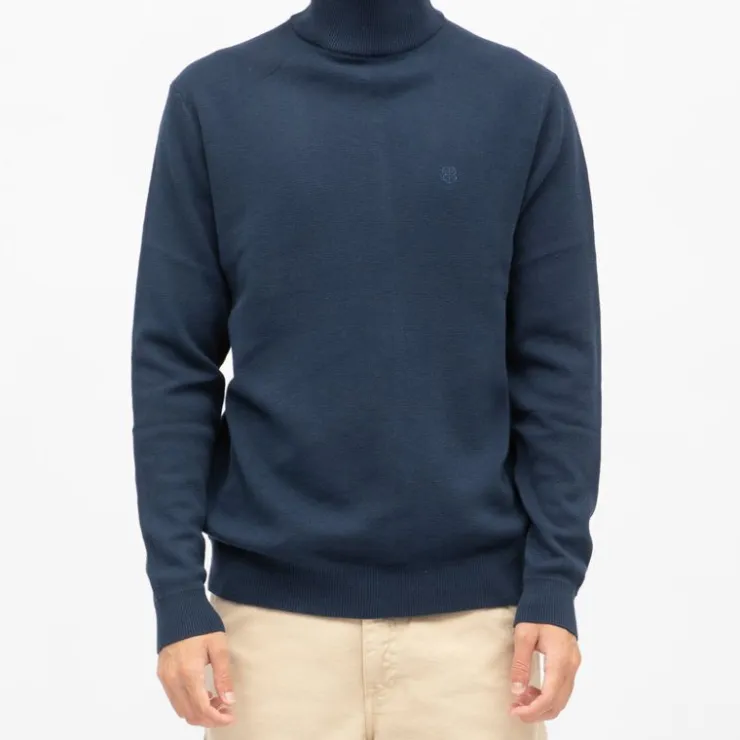 BILL TORNADE Pull coton col cheminé milano Homme BLEU FONCE Outlet