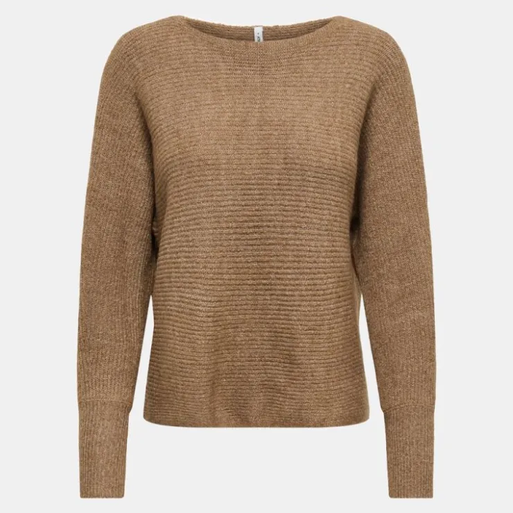 ONLY Pull dani maille tricotée col bateau Femme MARRON CLAIR Sale