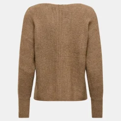 ONLY Pull dani maille tricotée col bateau Femme MARRON CLAIR Sale