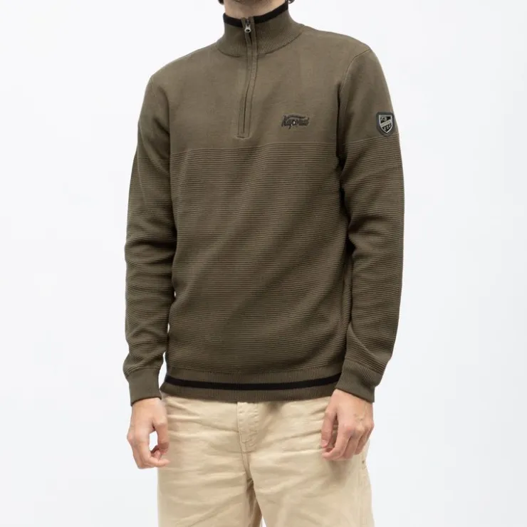 KAPORAL Pull demi zip col montant edmond Homme KAKI Best