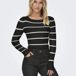 ONLY Pull en maille à rayure Femme NOIR New
