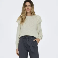 ONLY Pull en maille col rond à manches longues Alicia Femme BLANC ECRU Online