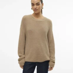 VERO MODA Pull en maille puff col rond Femme BEIGE