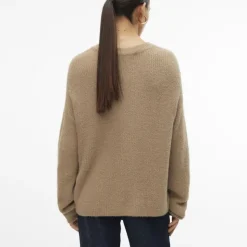VERO MODA Pull en maille puff col rond Femme BEIGE