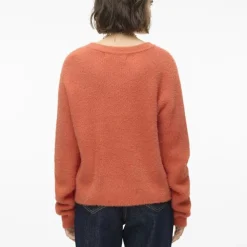 VERO MODA Pull en maille puff col rond Femme ORANGE Clearance