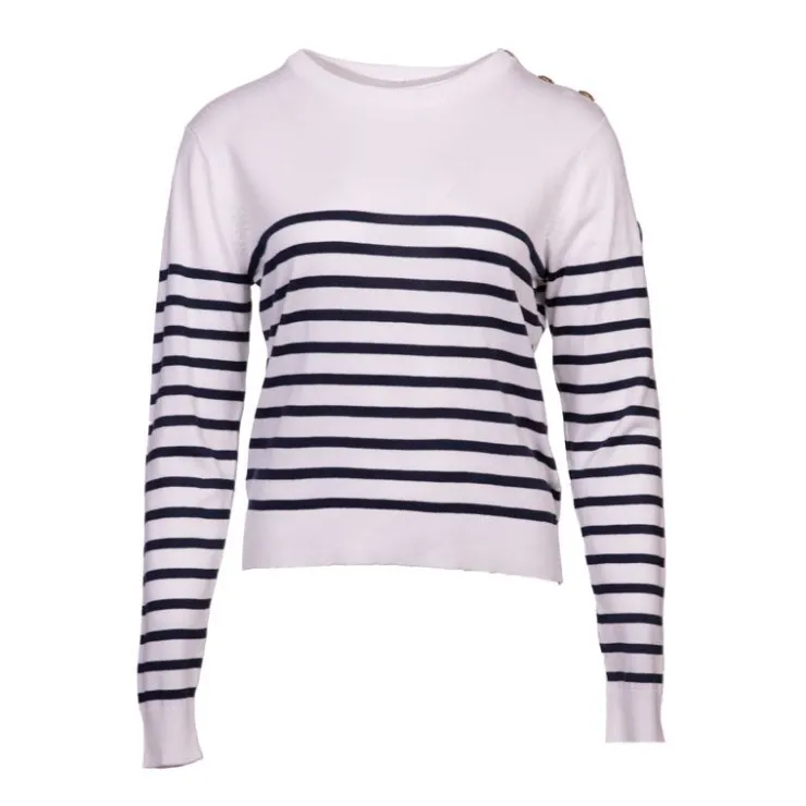 BURTON OF LONDON Pull femme raye bouton epaule rakel Femme BLANC Outlet