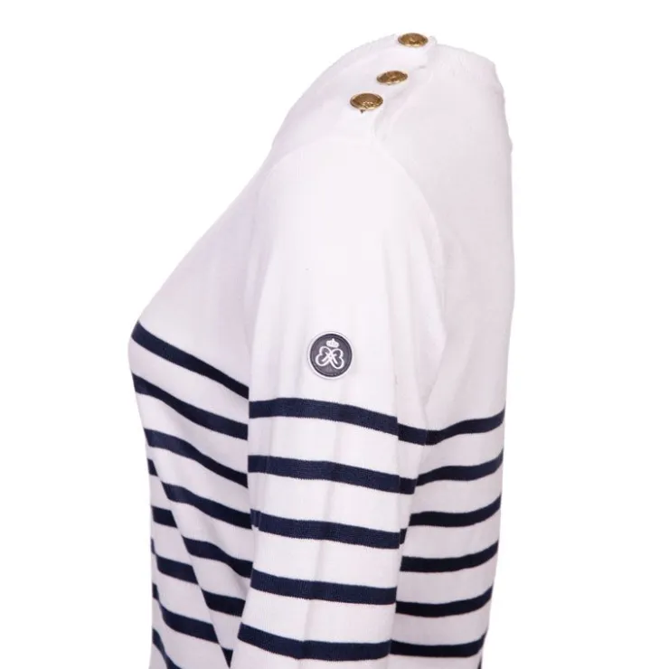 BURTON OF LONDON Pull femme raye bouton epaule rakel Femme BLANC Outlet