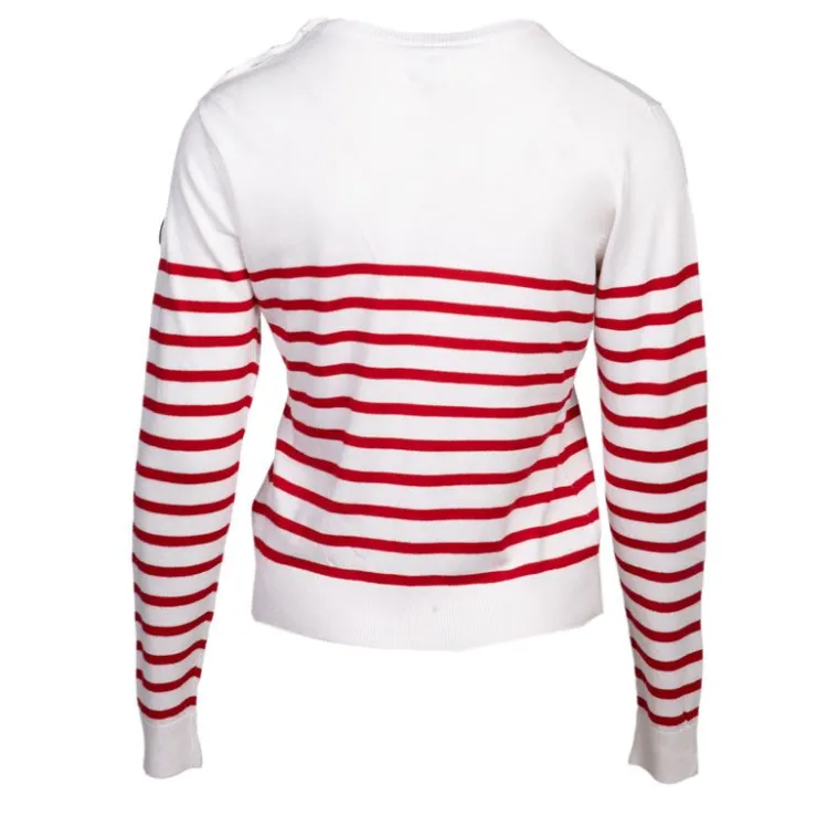 BURTON OF LONDON Pull femme raye bouton epaule rakel Femme ROUGE New