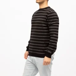 DEELUXE 74 Pull fin col rond à rayures Homme NOIR Outlet