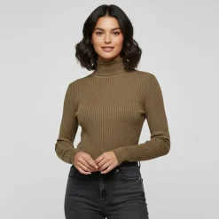 ONLY Pull fin col roulé à manches longues Zandra Femme MARRON Best