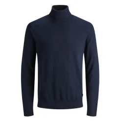 JACK & JONES Pull fin col roulé coton mélangé Homme BLEU FONCE Discount