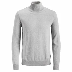 JACK & JONES Pull fin col roulé coton mélangé Homme GRIS CLAIR