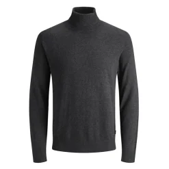 JACK & JONES Pull fin col roulé coton mélangé Homme GRIS FONCE Hot