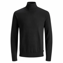 JACK & JONES Pull fin col roulé coton mélangé Homme NOIR Discount