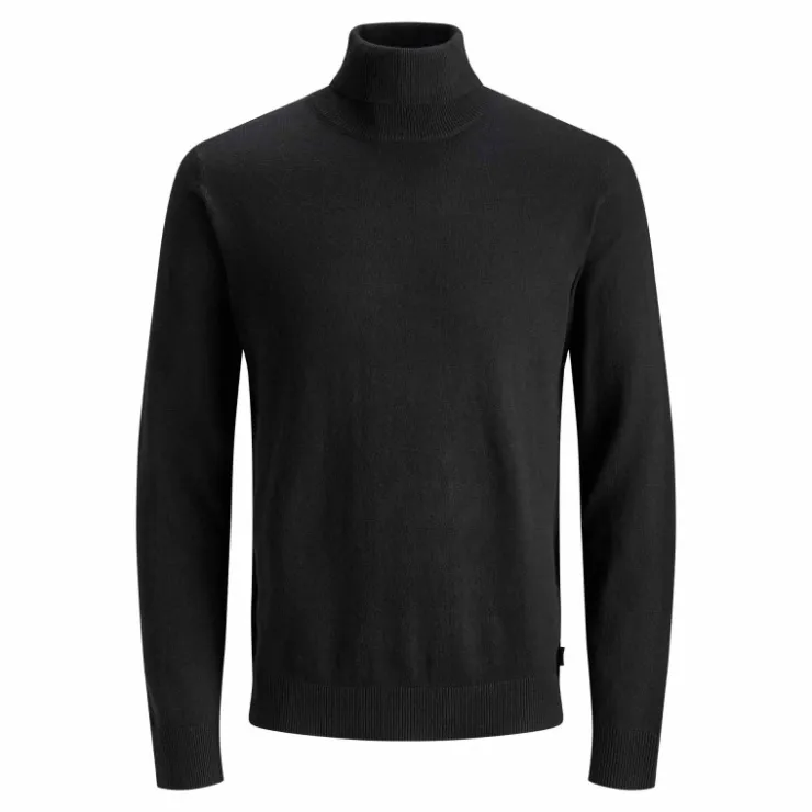JACK & JONES Pull fin col roulé coton mélangé Homme NOIR Discount