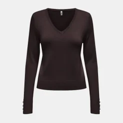 ONLY Pull fin col V manches longues boutons Minna Femme NOIR Clearance