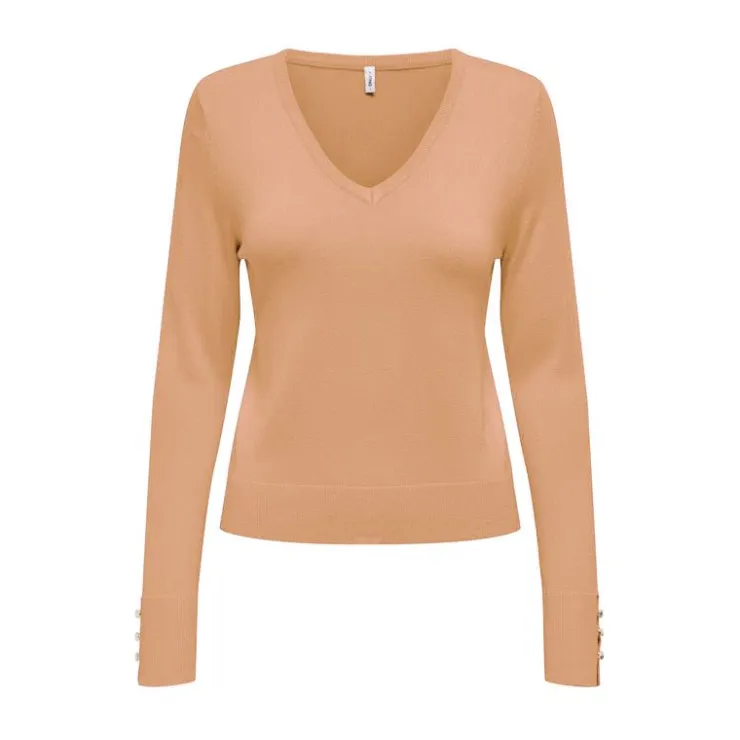 ONLY Pull fin col V manches longues boutons Minna Femme BEIGE Discount