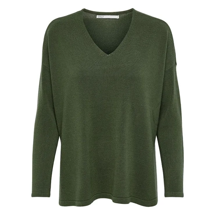 ONLY Pull fin col v victoria Femme KAKI New