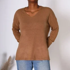 ONLY Pull fin col v victoria Femme MARRON Online