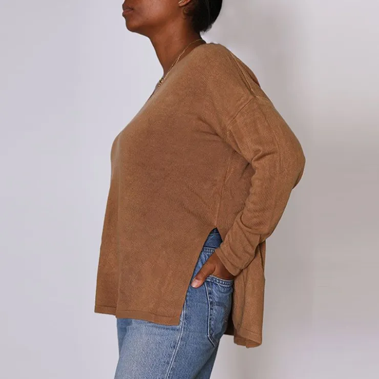 ONLY Pull fin col v victoria Femme MARRON Online