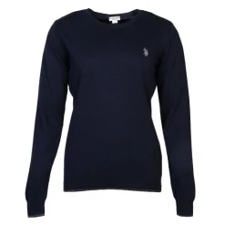 US POLO Pull fin en coton et cachemire Femme BLEU FONCE