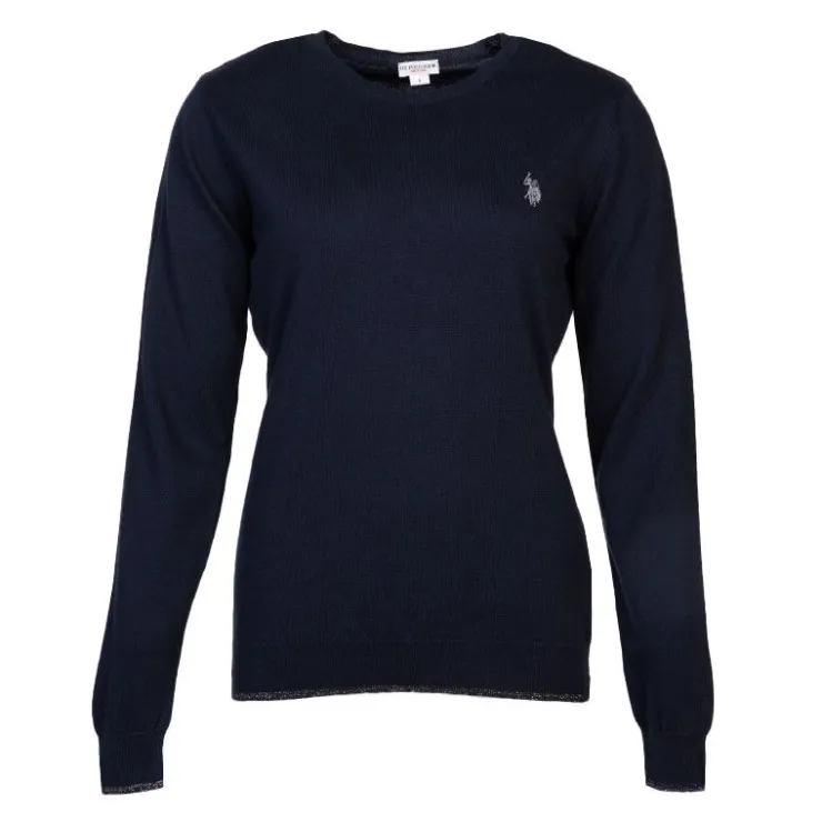 US POLO Pull fin en coton et cachemire Femme BLEU FONCE
