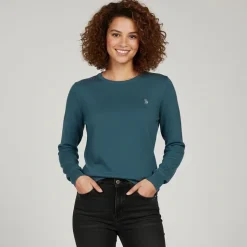 US POLO Pull fin en coton et cachemire Femme BLEU Clearance