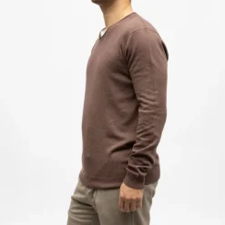 DEELUXE 74 Pull fin en maille col v à boutons Homme MARRON Clearance