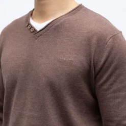 DEELUXE 74 Pull fin en maille col v à boutons Homme MARRON Clearance